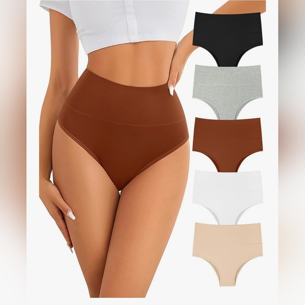NWT 5PK ASIMOON High Waisted Bikini for Women Tummy Control Cotton Panties